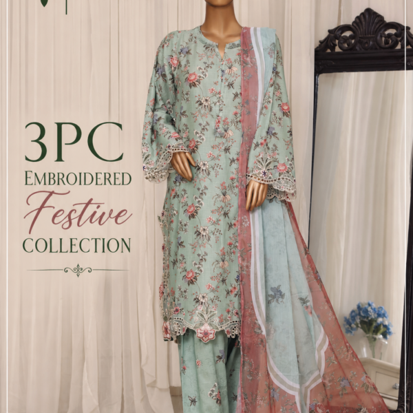 Elegant Threads – 3PC Embroidered Festive Suit