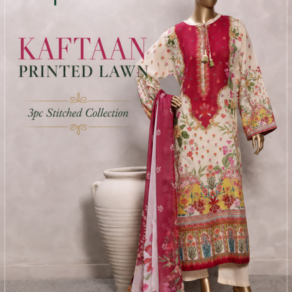 Printed Lawn Kaftan 3-Piece Suit – Ready to Wear Collection