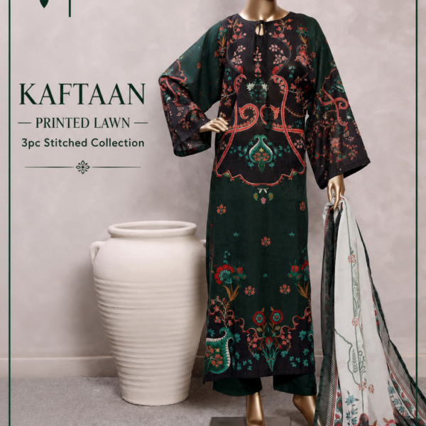 Floral Charm Printed Lawn Kaftan – Elegant Ready-to-Wear 3-Piece Suit