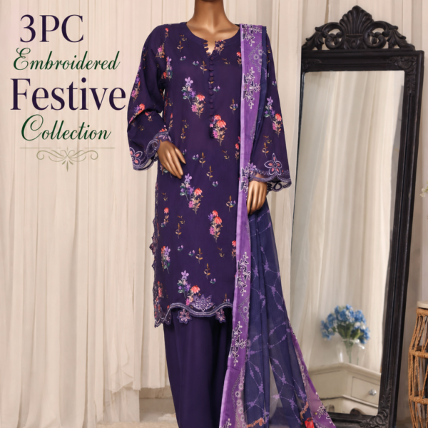 Royal Bloom – 3PC Embroidered Festive Ensemble
