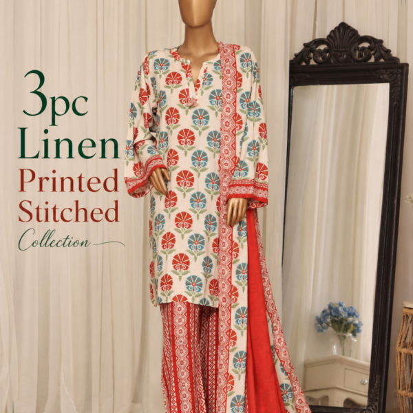 Linen Grace – Printed 3PC Ready-to-Wear Suit
