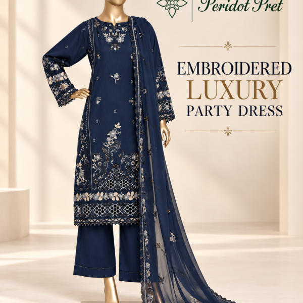 Elegant Bloom – Embroidered Cotton 3PC Party Suit